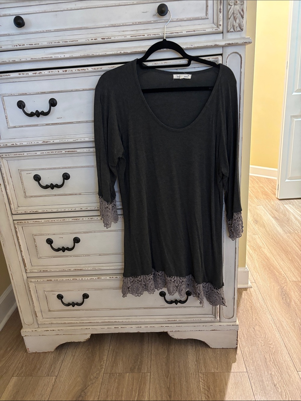 indigo soul Charcoal Scoop Neck Tunic with Lace Trim